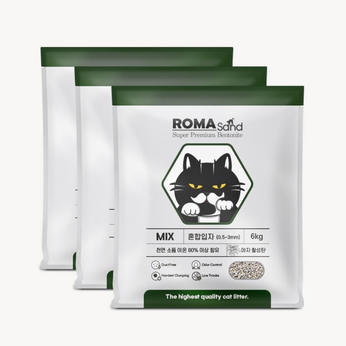 로마샌드,[ROMA]로마샌드 믹스(혼합입자) 세트(6kg x 3포) 고양이모래,로패밀리,해외 와이오밍주